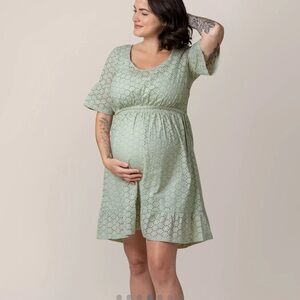 green emerald velvet dress Momyknows Light Green Pleated Batwing Sleeve Maternity Maxi Dress Light Green / L